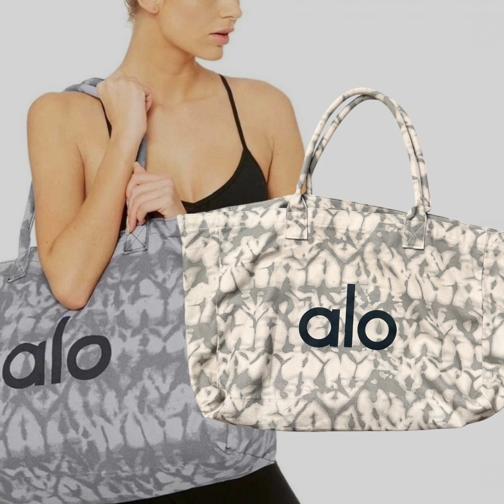 Alo Yoga Large Shopper Tote Tie Dye Logo Grey White OS
